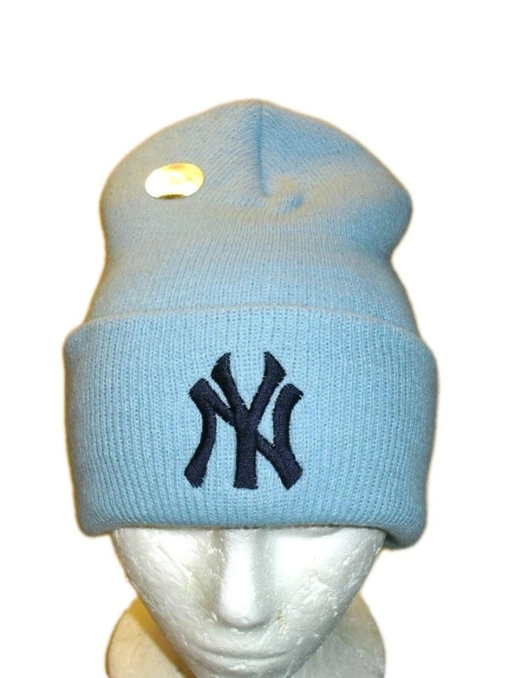 New York Yankees Light Blue Vintage 90s Mens Beanie Winter Cuffed hat cap New